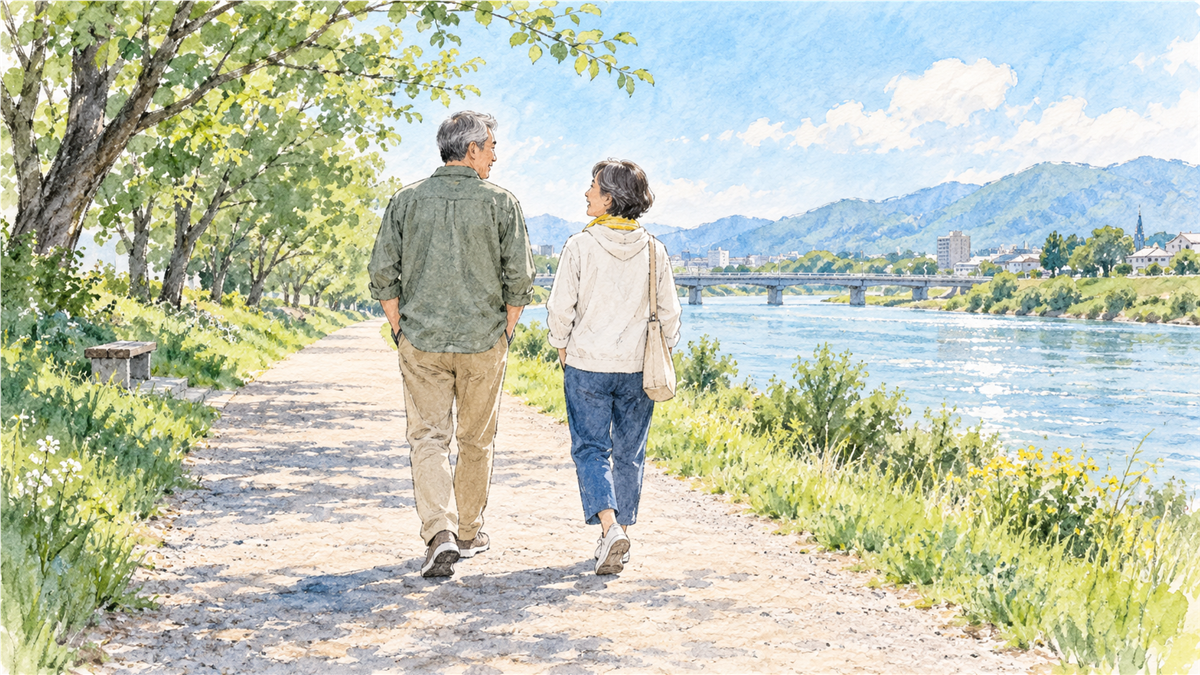 夫婦でゆっくり外を歩く時間を表したイメージ